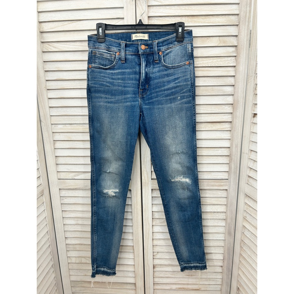 Madewell Skinny Jeans Size 27 Blue Distressed Denim Casual Raw Hem EUC